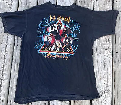 Vintage Def Leppard Shirt L 22x27.5 Hysteria 1988 Tour Dates Original Concert T • $79.99