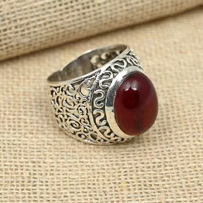 925 Sterling Silver Men's Ring Carnelian Gemstone Birthstone Ring All Size R194 • $19.97