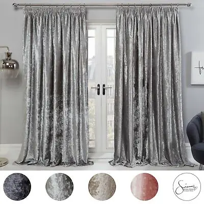 £17.99 • Buy Sienna Crushed Velvet Pencil Pleat Curtains Ready Made Pair Fully Lined Tape Top