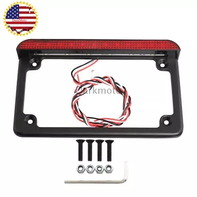 Black Motorcycle License Plate Frame W/ LED Tail Brake Light Aluminum Kit DC 12V • $19.82