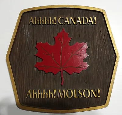 Vintage Ahhhh! Canada!  Ahhh! Molson! Beer Red Maple Leaf Faux Wood 14  Bar Sign • $14.99