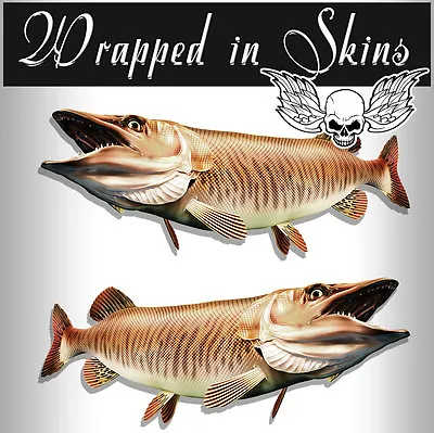 Tiger Musky Fish Decals Fishing Stickers RV Boat Trailer Camping 24  Wide   #92 • $39.99