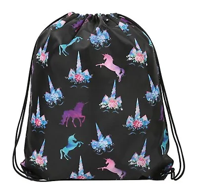 $14.25 • Buy Lady Girl Pony Unicorn Draw String Sports Yoga Organise Library Bag Backpack