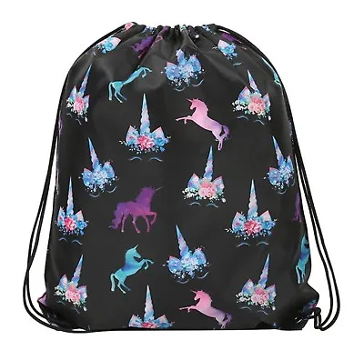 Lady Girl Pony Unicorn Draw String Sports Yoga Organise Library Bag Backpack • $13.50