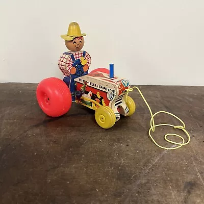 Vintage Fisher Price 196 Farmer On Tractor Pull Toy - #629 • $6.95