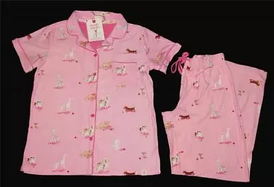 2-Pc Munki Munki Varied Dog Breeds Pink Luxuriously Soft S/S Pajamas Wms NWT • $46.99