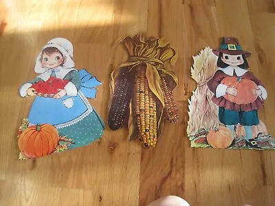 Thanksgiving Pilgrim Cutouts For Windows Girl Boy Corn Retro Vintage 15.5  • $14.97