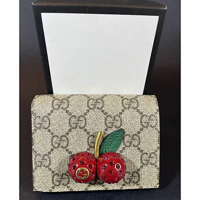 GUCCI Supreme GG Card Case Wallet With Cherries Accessory Encrusted Crystals • $609.80