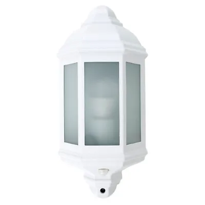 Outdoor Half Lantern Wall Light With PIR Sensor 60W E27 IP44 White • £31.82