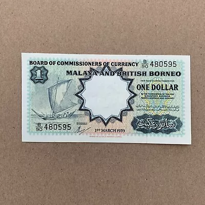 British Borneo & Malaya Malaysia 1 Dollar Banknote P8 1959 AUNC Currency Money • $119.95