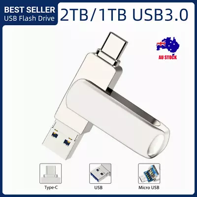 USB3.0 Mini Flash Drive 2TB 1TB 64G Dual 3 In1 Type C Memory USB Stick Pen Drive • $9.98