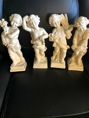 Vintage G Ruggeri Italy Cherub Angel Statue Carved Sculptures Set Of Four Signed • $219.99