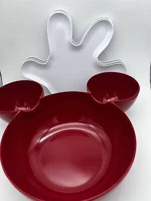 ZAK! Designs Mickey Mouse RED Chips Dip Snack Bowl N Disney Store 4 Pc Plate Set • $14.99