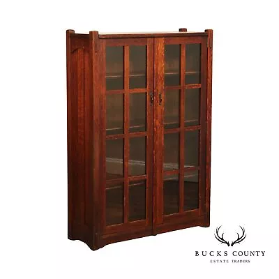 Stickley Brothers Antique Arts & Crafts Two-Door Oak Bookcase • $4995