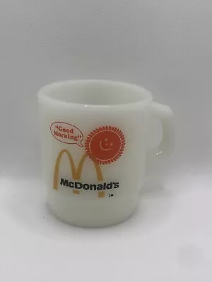 Vintage McDonalds Mug Milk Glass Fire King Anchor Hocking Smiley Good Morning • $4.99