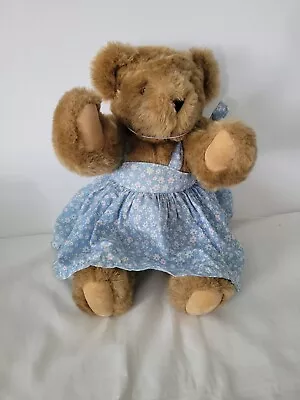 Authentic VINTAGE VERMONT TEDDY BEAR JOINTED PLUSH BROWN BEAR 16  Girl Sundress • $19.99