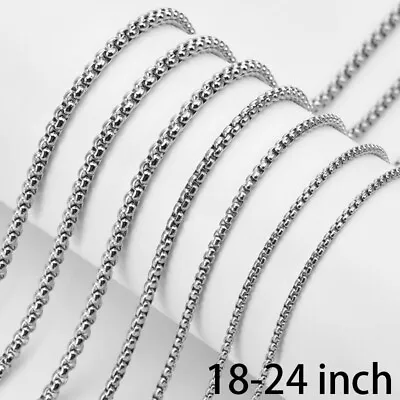 18-24 Inches Round Box Link Chain Stainless Steel Necklace Men Women 2/3/4mm • $7.29