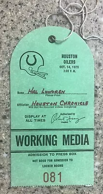 Houston Oilers @ Baltimore Colts Working Media Press Pass 10/14/1979 • $29.99