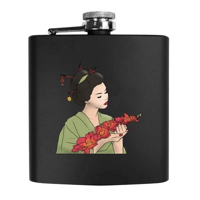6oz (170ml) 'Geisha Holding Orchids' Pocket Hip Flask (HP00025794) • £14.99
