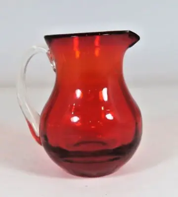 Vintage Art Glass Mini Pitcher Creamer Hand Blown Red Crackle • $9.99