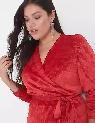 Lane Bryant Womens Dress Adult 22/24 Red Wrap Crushed Velvet Floral Midi NEW • $45.25