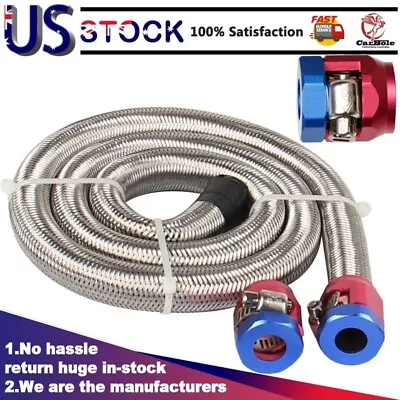 Universal Flexible 3/8 In Stainless Steel Braided Brake Gas/Oil/Fuel Line Hose • $15.99