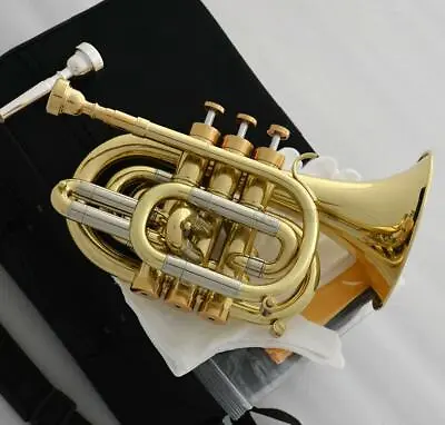 Professional Gold Pocket Trumpet Bb Horn Monel Valves New Case • $455