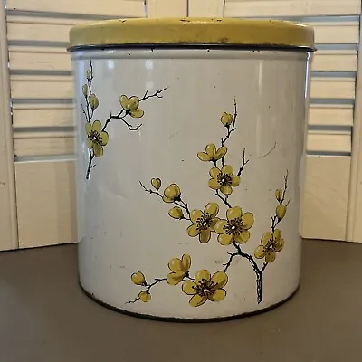 Vtg MCM Decoware Metal Kitchen YELLOW FLORAL Tin Canister Mid Century Flowers • $10