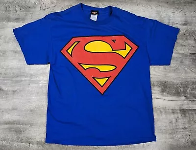 Vtg 2001 Superman Tshirt Men's L Blue Classic Logo Print Warner Bros. DC Comics • $6.49