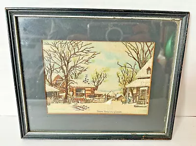 Vintage Embroidered Currier & Ives Picture  Farm Yard In Winter  1935 • $34.99