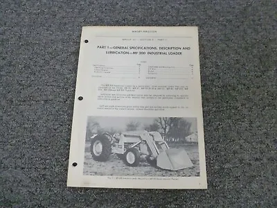 Massey Ferguson MF 200 Industrial Loader Specifications & Lubrication Manual • $62.47