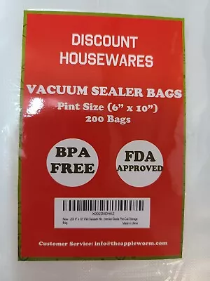 200 6  X 10  Pint Heat Seal Vacuum Bags For Food Saver Vac Sealers BPA Free • $16.95