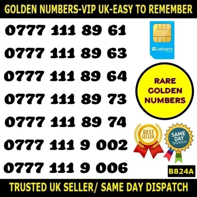 £19.95 • Buy Golden Number Rare VIP Lebara UK SIMS-Easy To Remember Unique Numbers-B424A LOT