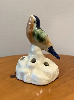 Vintage Porcelain Miniature Flower Frog With Bird On Rock Branch  Signed Japan • $18