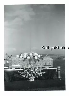 Found B&w Photo H_1831 A Coffin And Flowers At Burial Site • $6.98