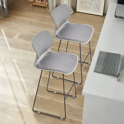 2xBar Stool Kitchen Counter Breakfast Chair Pub Restaurant Cafe Plastic Backrest • £89.95