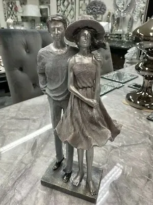 Silver Grey Resin Loving Couple Ornament Cuddling Couple Figurine • £39.95