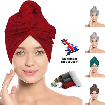 100% Cotton Hair Dry Hat Cap Turban After Shower Hair Drying Wrap Towel Quick • £4.89