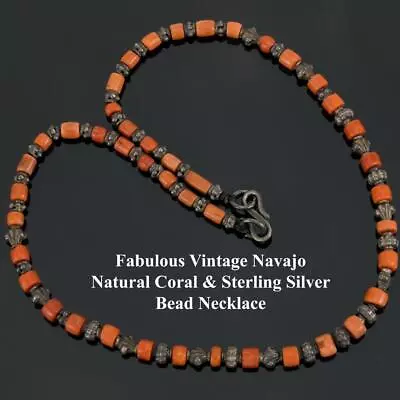 Vintage Navajo CORAL Necklace Old Pawn Meditteranean Sterling Silver Bead • $245