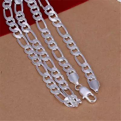Real Solid 925 Sterling Silver Figaro Chain - 8mm - 18  To 24  Men/Women • $25.99