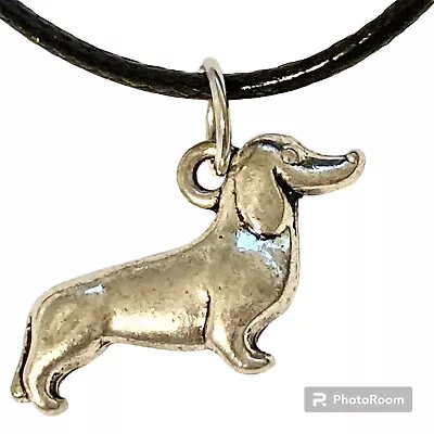Dachshund Dog Necklace Doxie Silver Plated Black Cord Charm Vet Tech Gift Rescue • $7.99