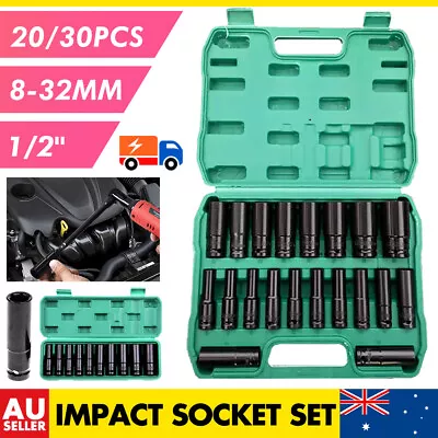 35pcs Drive Deep Impact Sockets 8-32MM Metric 1/2  Garage Workshop Tool Kit AU • $49.99