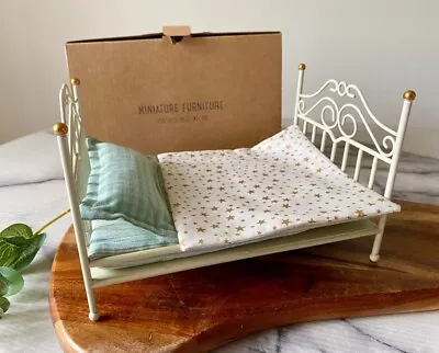 BNWT Maileg Mouse Vintage Style Double Bed Off White For Dolls House Retired • £42.99