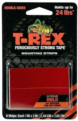 8 X T-Rex Ferociously Strong Tape Mount Strips Heavy Duty Double Sided Black New • £6.98
