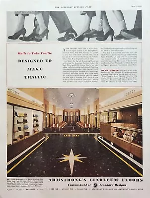 1938 Armstrongs Linoleum Floors Vintage Ad Designed To Make Traffic • $14.95