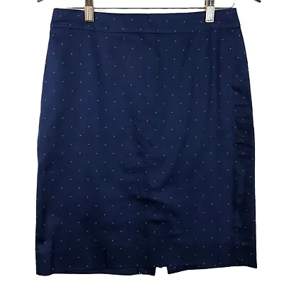 J. Crew Size 4 Women's Pencil Skirt Navy Blue Red Dot Cotton Stretch Career • $14.44