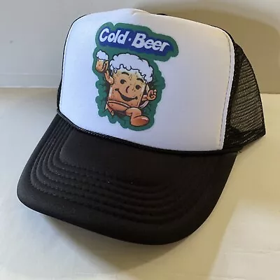 Vintage Cold Beer Hat Beer Drinking Trucker Hat Snapback  Cap Black Unworn Hat • $16.07