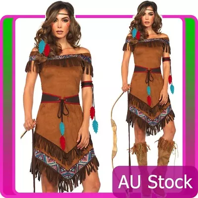 Ladies Pocahontas Native American Indian Wild West Fancy Dress Party Costume • $46.90