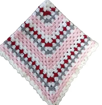 New Handmade Crochet Baby Girl Multi Purpose Blanket  DK Pink Grey&White. L@@K! • £18.95