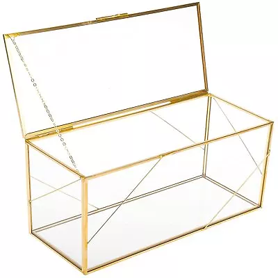 Vintage Golden Metal & Clear Glass Wishwell Keepsake Box Jewelry Display Case • $28.09